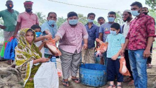 শিবপুরে পাঁচশত দুস্থ পরিবারে মাছ বিতরণ করলেন মাছচাষী