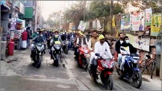 ঘোড়াশাল পৌর নির্বাচন: বিএনপি নেতার মোটরসাইকেল শোডাউন